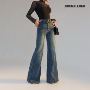 【蜜蜜家】加绒加厚交叉口袋设计喇叭牛仔裤 TY1006/TYH1006