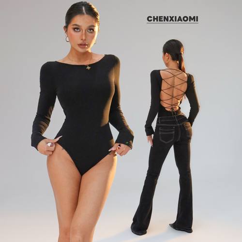 【蜜蜜家】边缘回望 欧美辣妹后背镂空绑带可拆胸垫连体衣25/Z681
