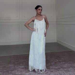 【蜜蜜家】风华绝代 辣妹长裙露背性感多层流苏吊带裙WD/YH0325