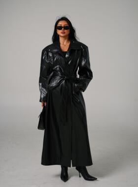 【蜜蜜家】暗香影 欧美辣妹时尚休闲黑色长款秋冬外套 T065/T071