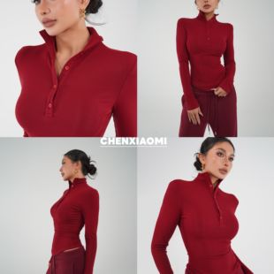 【蜜蜜家】喜乐 欧美辣妹显瘦休闲修身抓绒立领长袖上衣 25/Z693