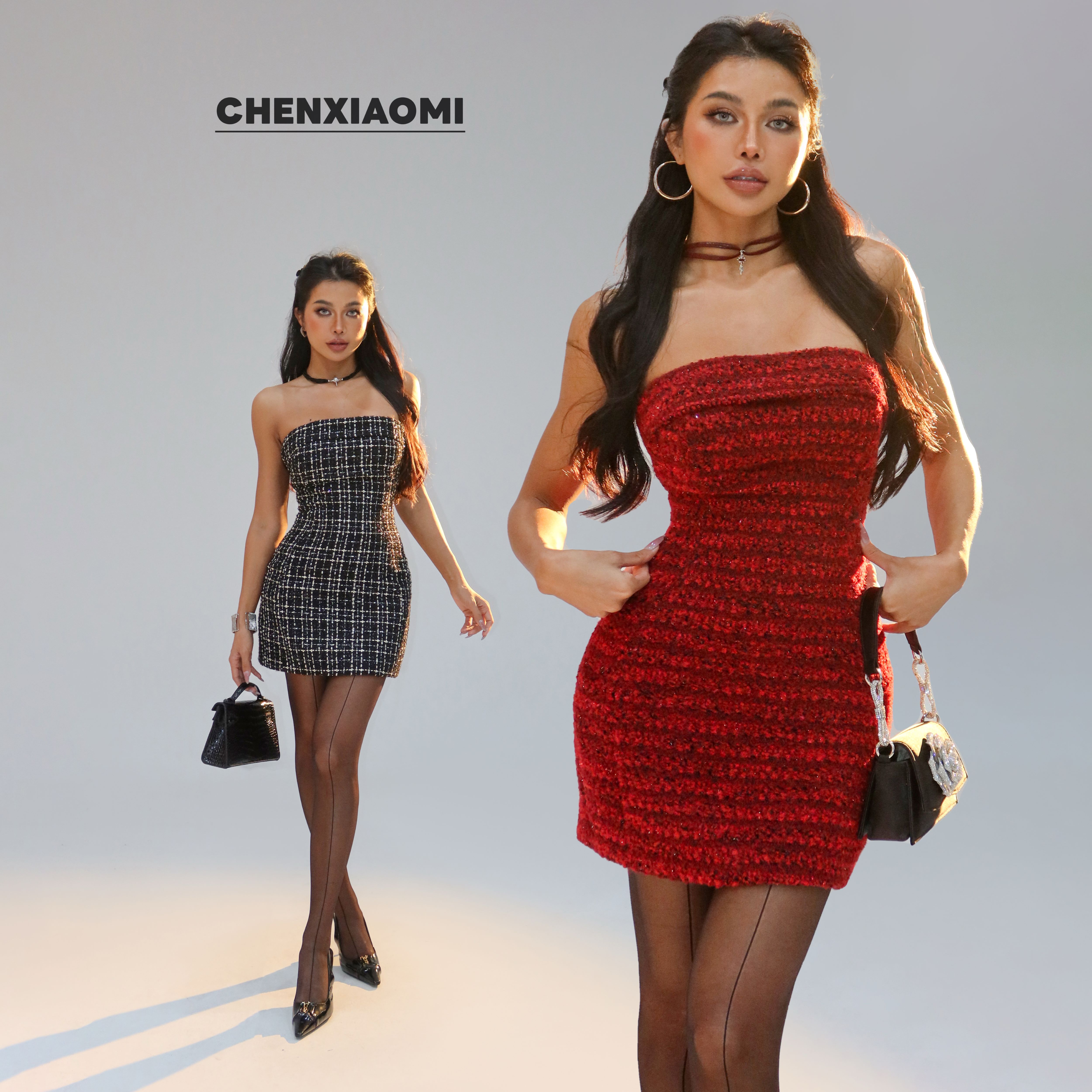 【蜜蜜家】梅花簪 辣妹可拆肩带固定胸垫抹胸连衣裙短裙25/Y790