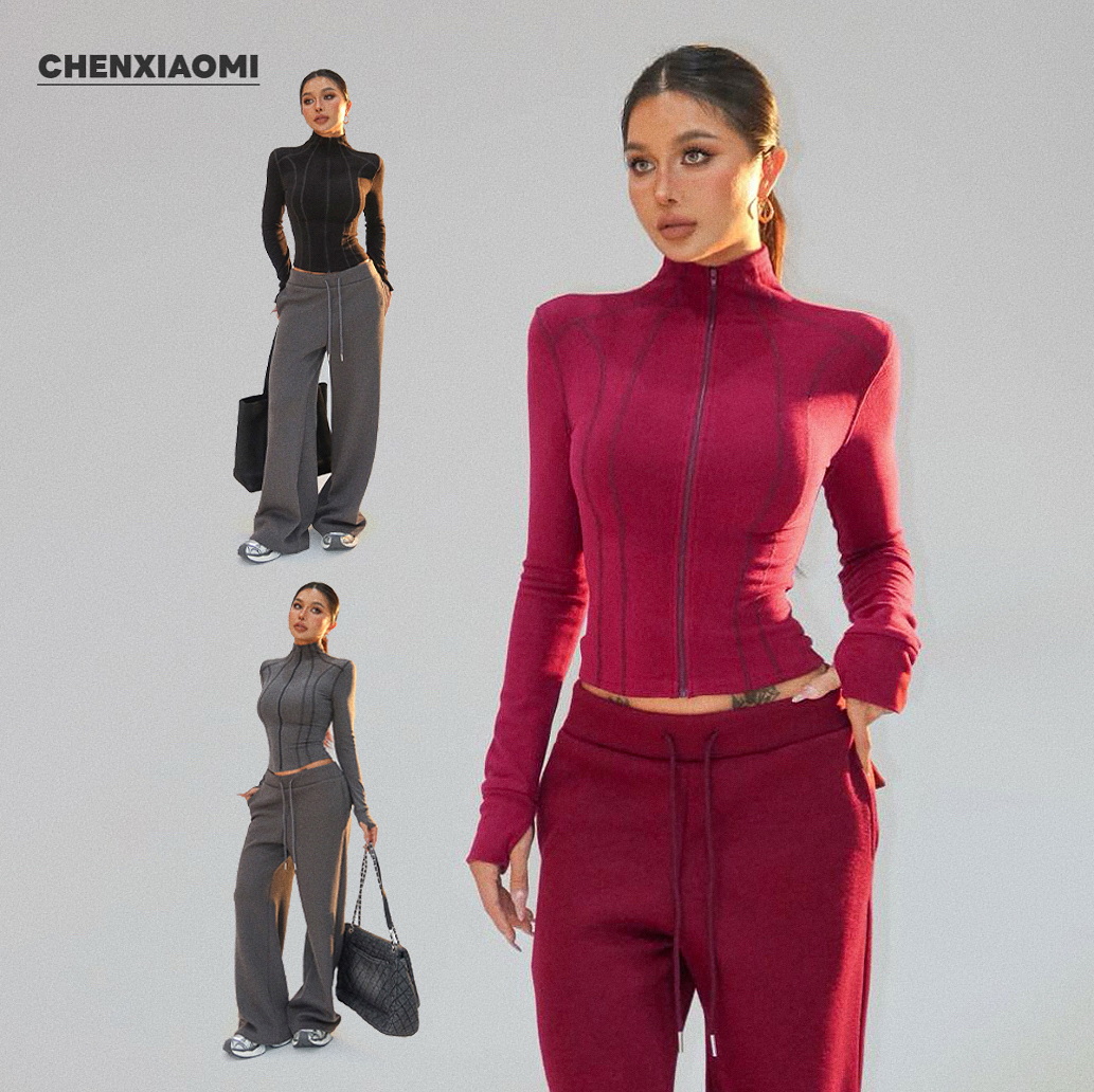 【蜜蜜家】树莓燕麦 欧美辣妹德绒半高领哈苏线穿指袖上衣25/Z703