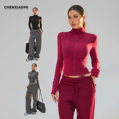 【蜜蜜家】树莓燕麦 欧美辣妹德绒半高领哈苏线穿指袖上衣25/Z703