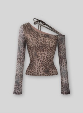 【蜜蜜家】江南花坊 欧美辣妹性感复古豹纹带可拆胸垫上衣25/Z641