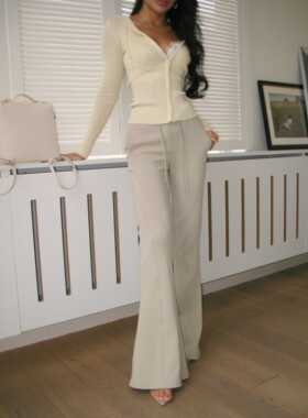 【蜜蜜家】香草薄荷 欧美辣妹显瘦气质针织修身垂感休闲裤 K054