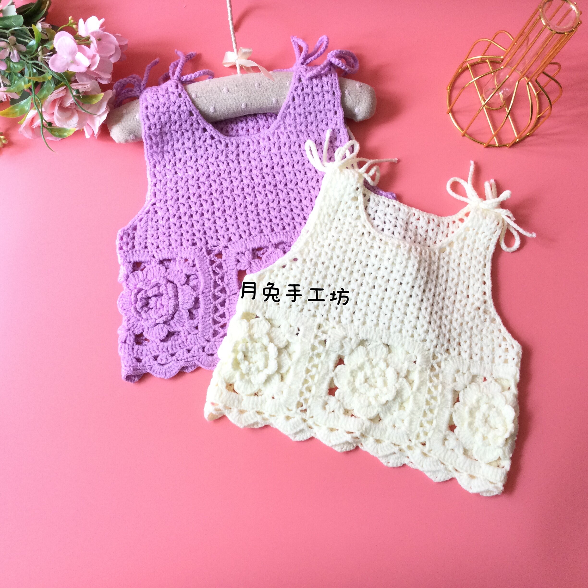 月兔手工坊方块拼接儿童坎肩小马甲手工钩针编织宝宝毛线背心毛衣