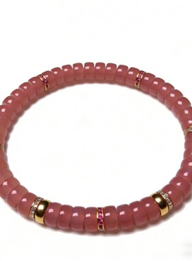 天然粉玛瑙手串直切药片手链6mm少女粉手链男女同款925银手链