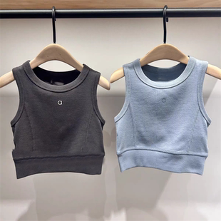 童装定制秋新款男女童罗纹休闲修身无袖背心T恤运动街舞瑜伽上衣