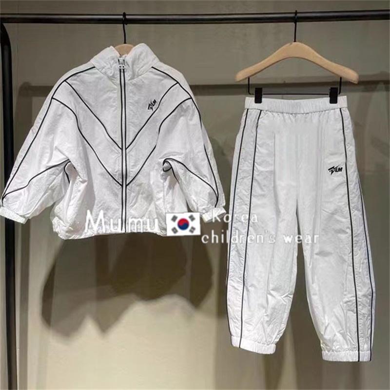 韩国童装定制2023春季新款男女童防晒夹克外套+长裤儿童风衣套装