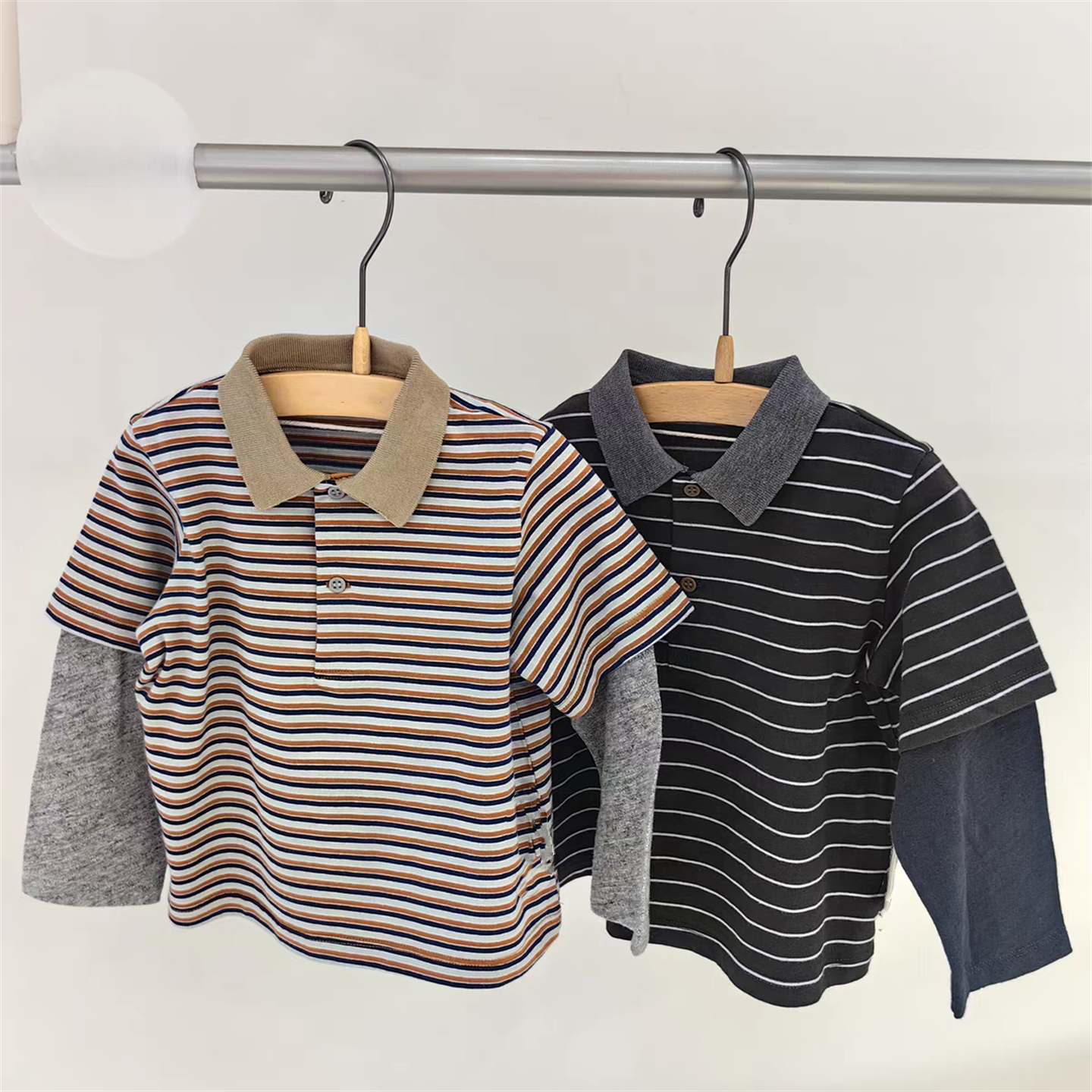 童装定制春新款男女童潮酷撞色拼接假两件条纹上衣POIO衫长袖T恤,童装/婴儿装/亲子装,T恤,淘宝优惠券,粉丝福利购,淘宝优惠卷