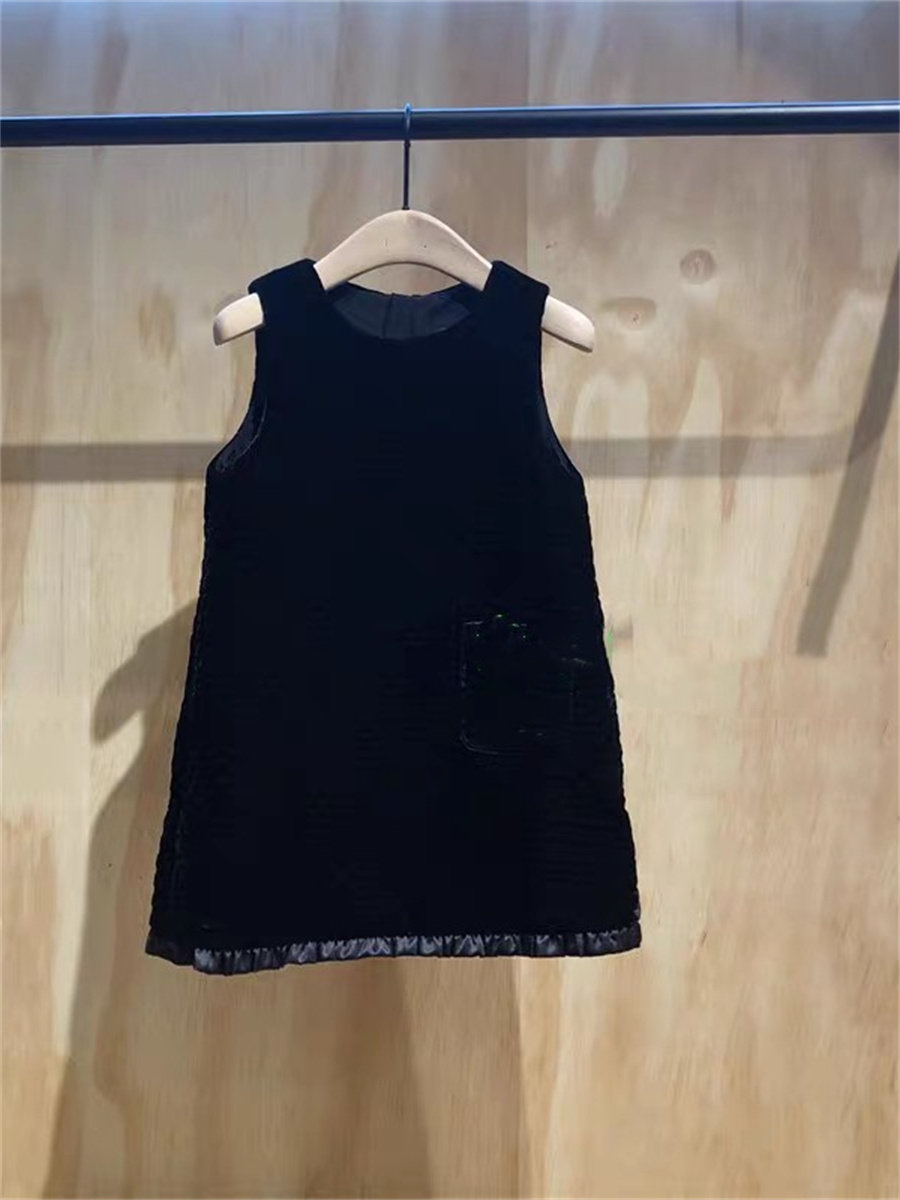 现货潮范童装定制韩版冬季新款女童洋气纯色简约无袖A字版连衣裙