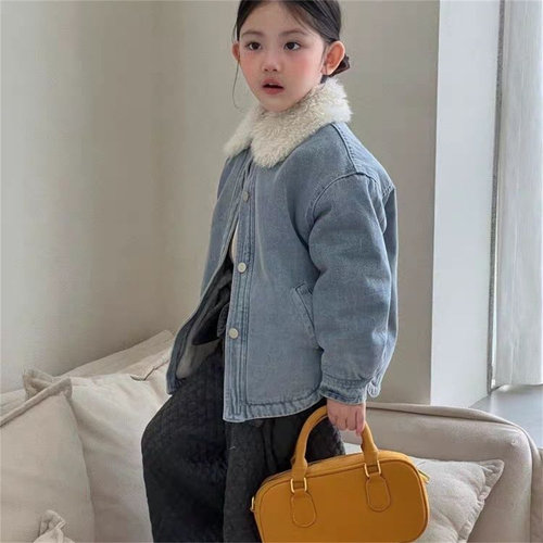 冬男女毛毛领拼接牛仔棉服外套潮