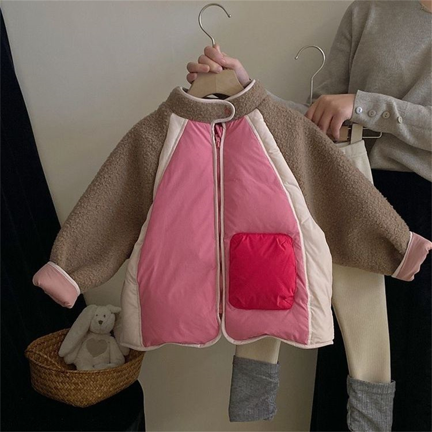 冬男女撞色拼接款夹棉保暖棉服潮