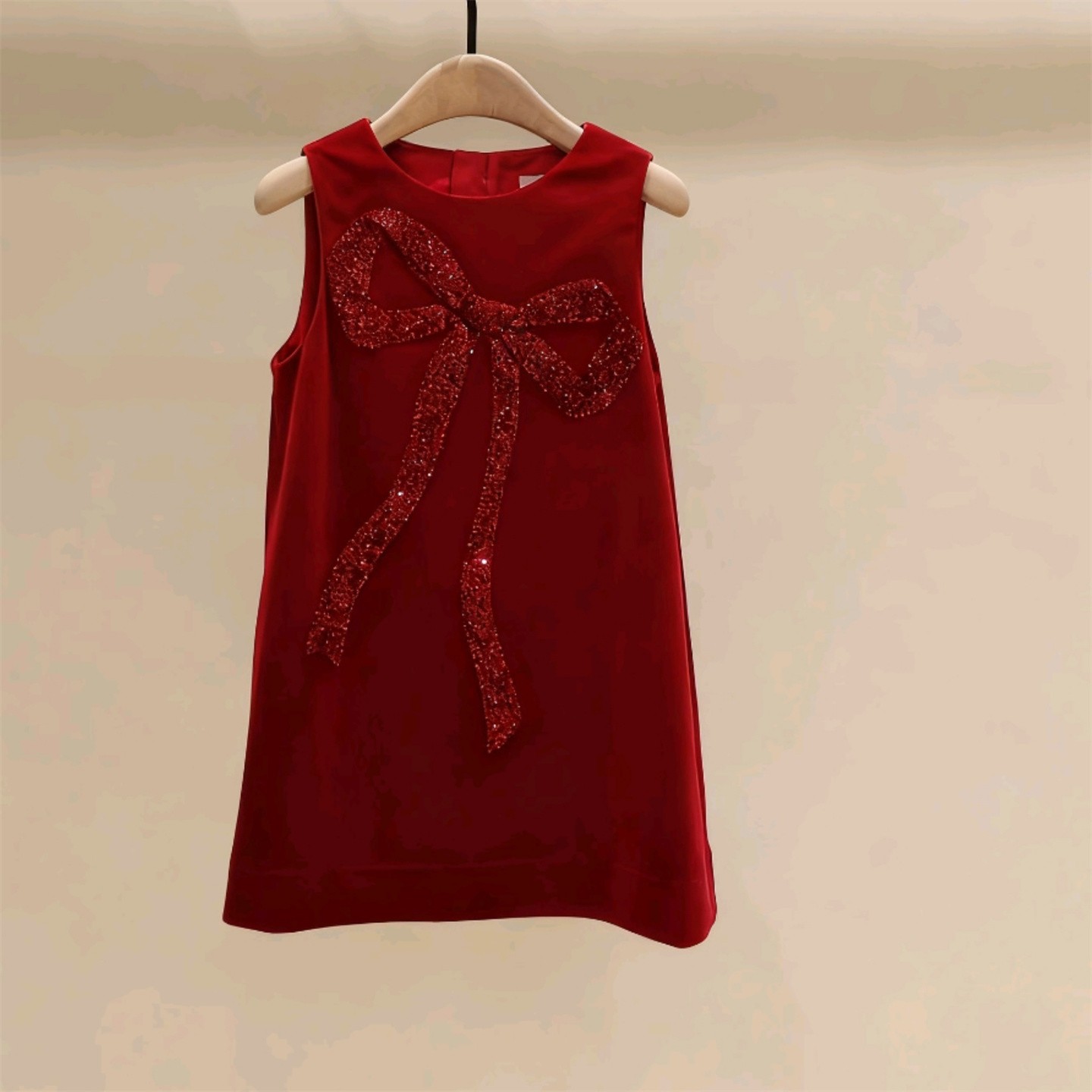 冬女蝴蝶结亮片背心裙丝绒礼服裙