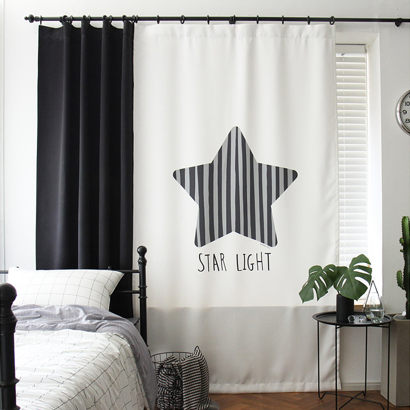 黑色五角星阳台半遮光棉麻窗帘