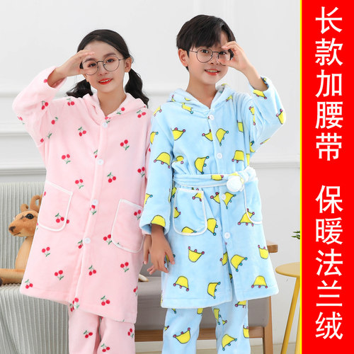 秋冬季长款儿童法兰绒卡通睡衣
