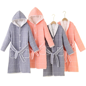 秋冬亲子装儿童浴袍男士女士男孩女孩游泳纯棉纱布吸水毛巾料浴衣