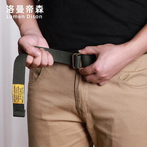 洛曼帝森男潮流帆布金属工装双环