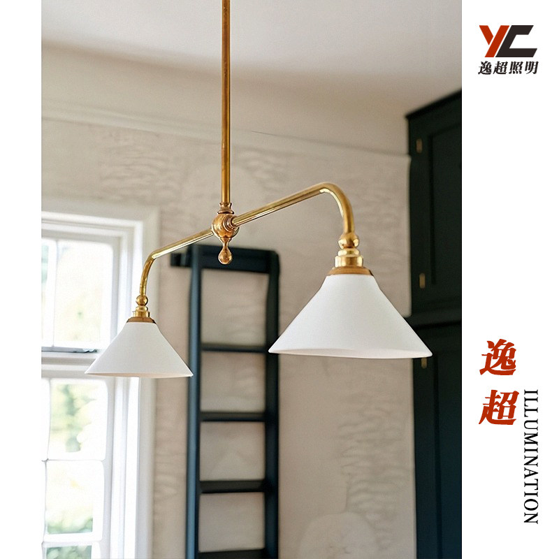 美式复古全铜VC1:1双头餐厅吊灯 法式别墅吧台设计师岛台灯具