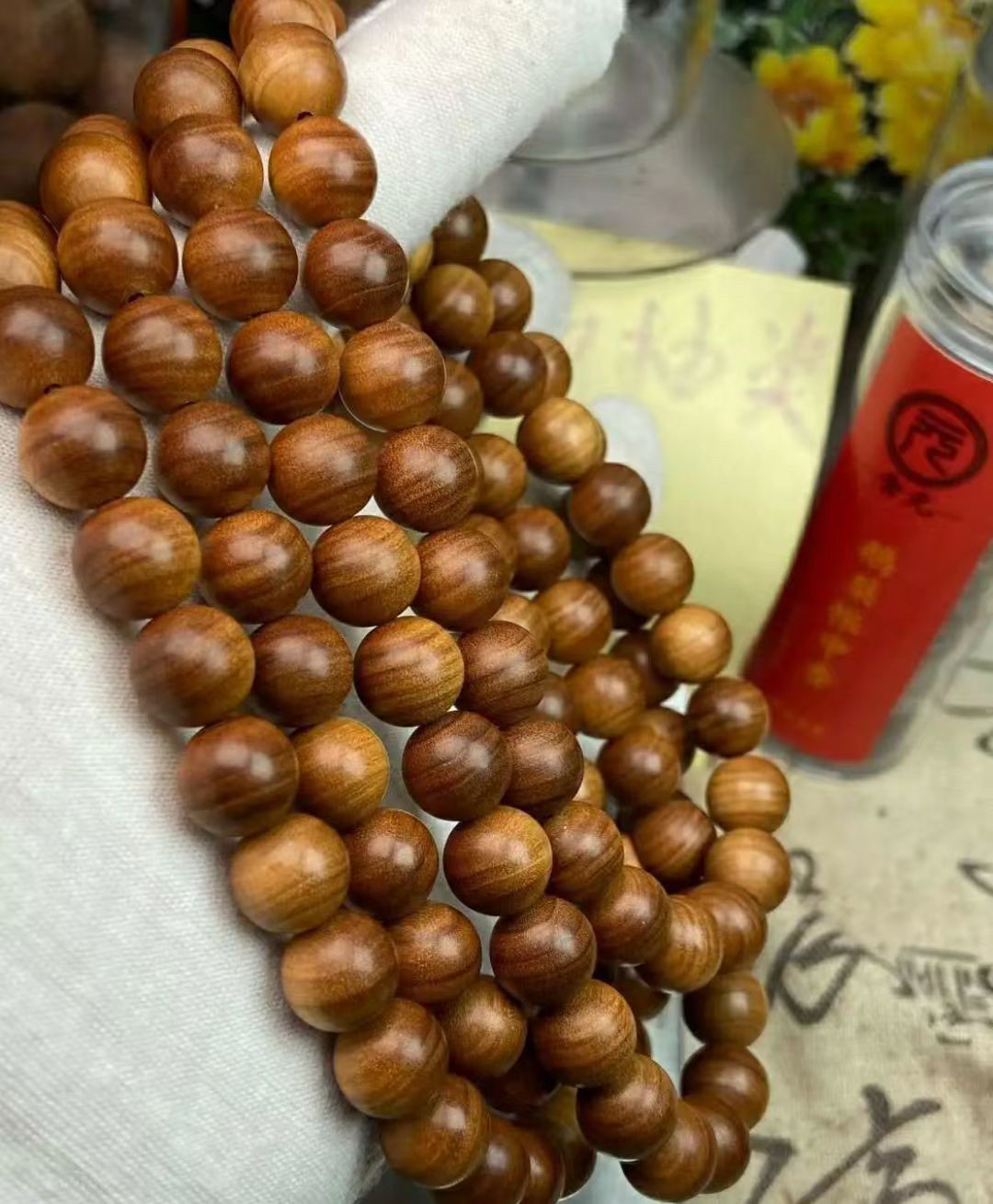 正宗印度老山檀香佛珠手链10mm108颗男女款手串念珠横纹黑肉老料