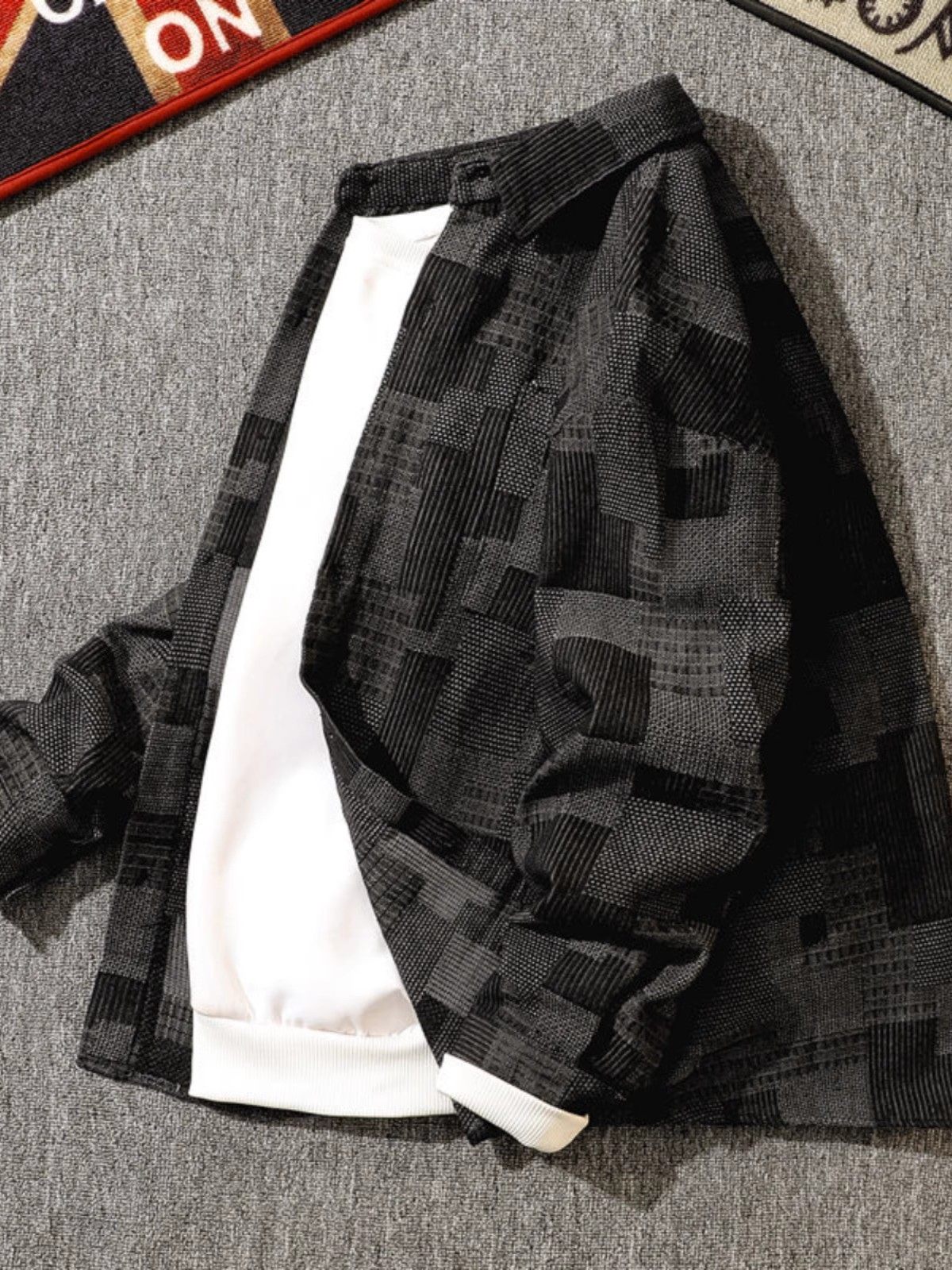 小香风针织格子外套男生痞帅工装上衣春秋新款高级感潮牌牛仔夹克