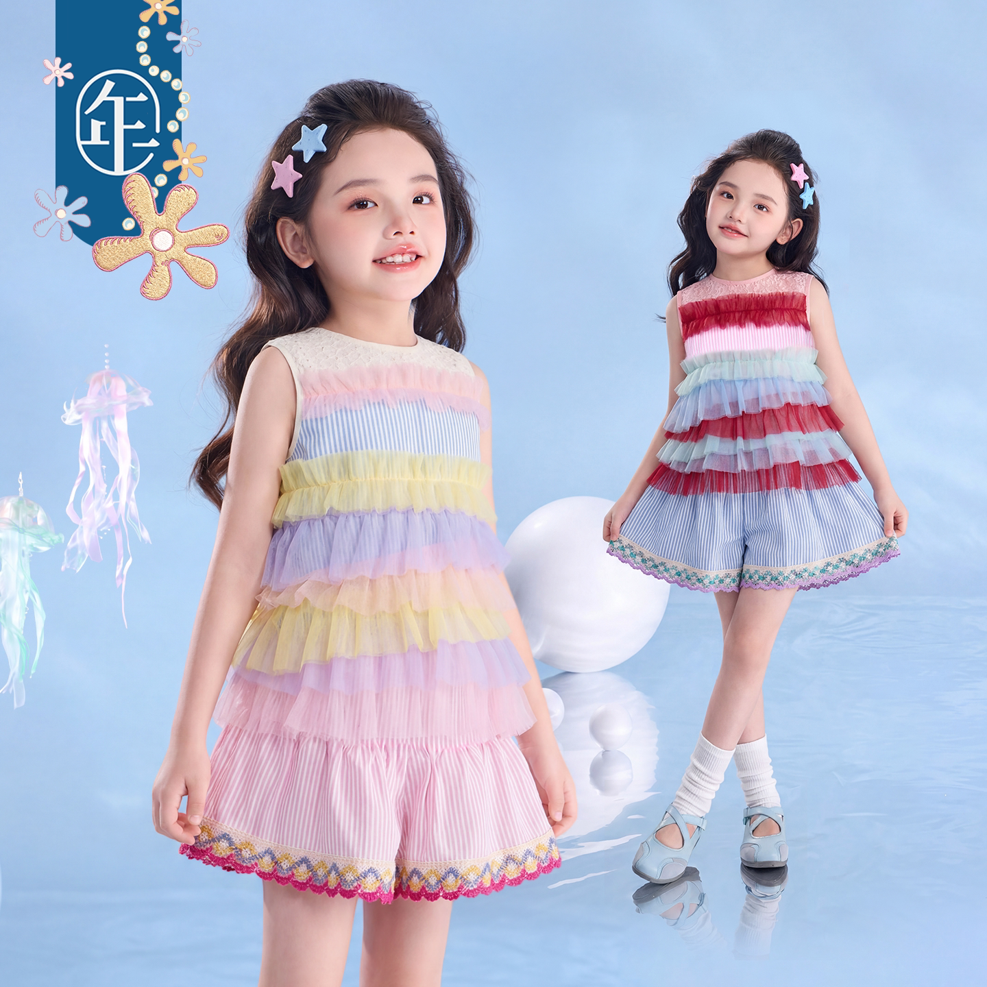 年衣女童条纹甜美泡泡纱上衣