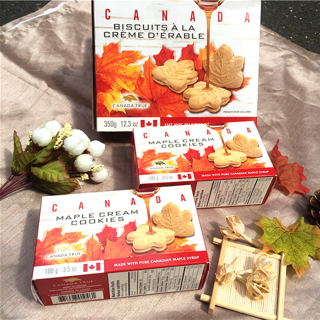 现货进口加拿大特产canada true枫叶糖浆奶油夹心饼干回国送礼