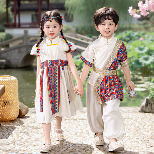 儿童民族风唐装男女童夏季六一表演合唱服幼儿园园服藏族风演出服