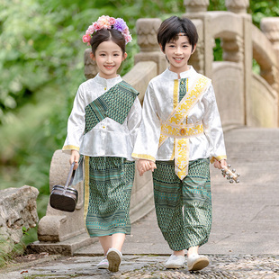 儿童傣族服装女童少数民族舞蹈演出服男童春秋夏壮族苗族表演服饰