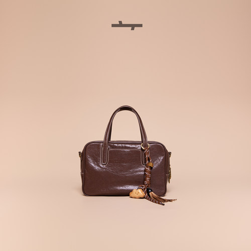 赵昭仪同款食草堂方糖保龄球包头层植鞣皮手提斜挎单肩包波士顿包