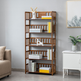 书架简约现代书橱组合家用落地收纳竹实木置物架简易架子创意书柜