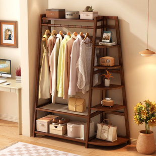 挂衣架落地衣帽架卧室家用梯形置物架全实木房间收纳架晾衣服架子