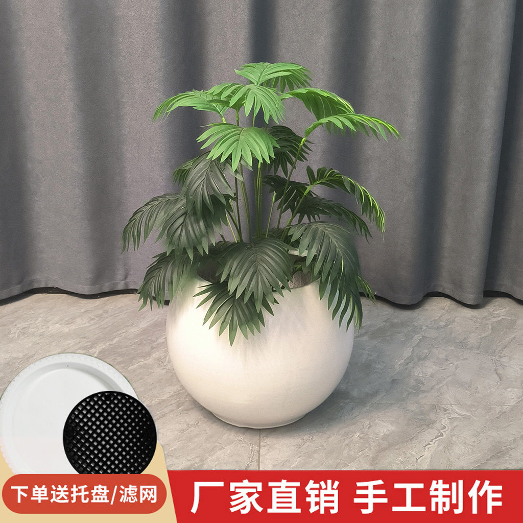 新款白色球型磨砂黑色斑点高颜值古典特大号陶瓷花盆高档落地花盆