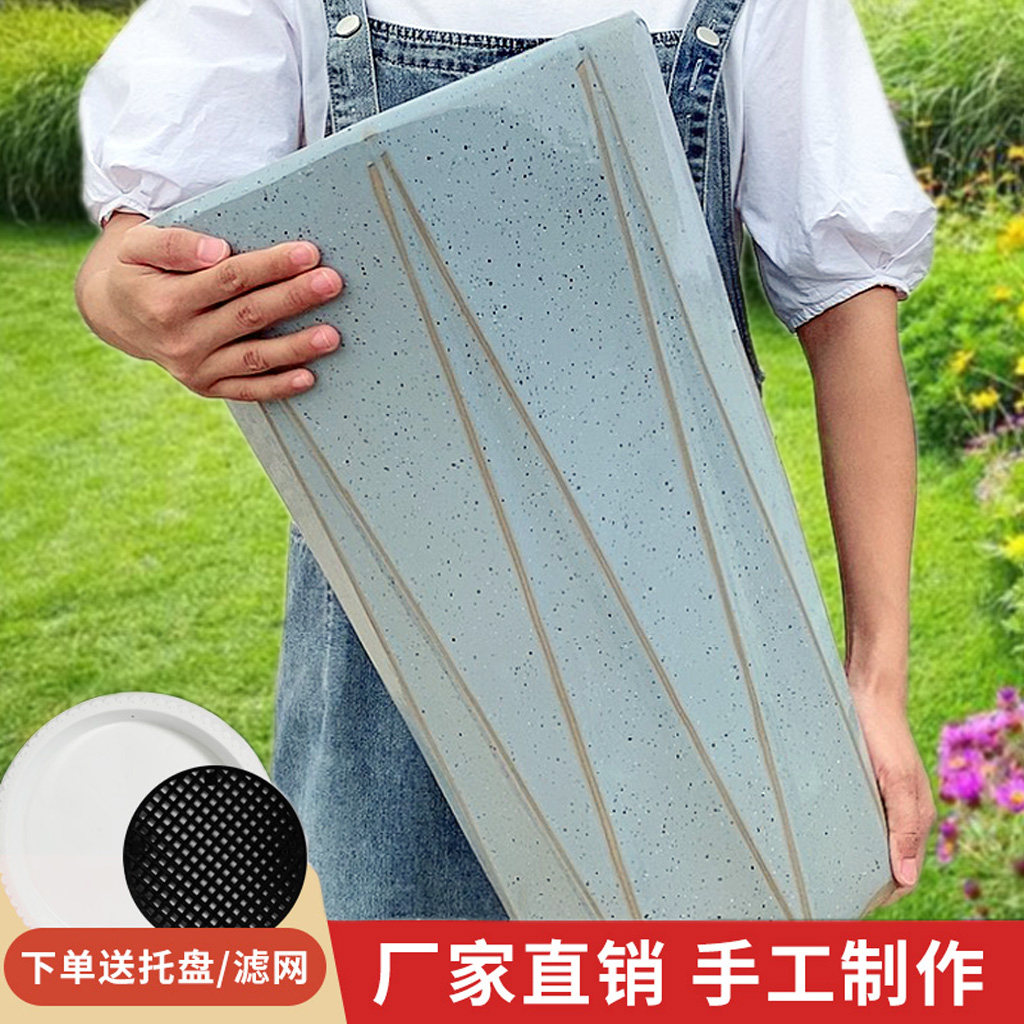 蓝色现代八角菱形加厚大花盆陶瓷
