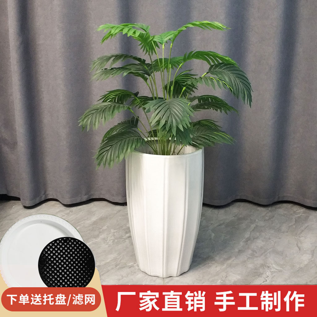新款多棱陶瓷大花盆黑口磨砂高筒陶瓷落地球型多面特大号花盆微瑕