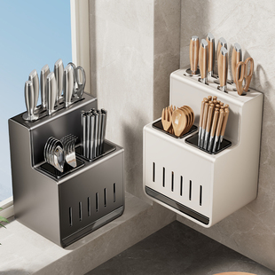刀架厨房置物架壁挂式高颜值新款刀具菜刀筷子筒一体多功能收纳层
