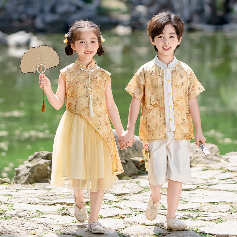 男女童夏季汉服中国风古装唐装演出服幼儿园小学生合唱舞蹈表演服,童装/婴儿装/亲子装,唐装,淘宝优惠券,粉丝福利购,淘宝优惠卷