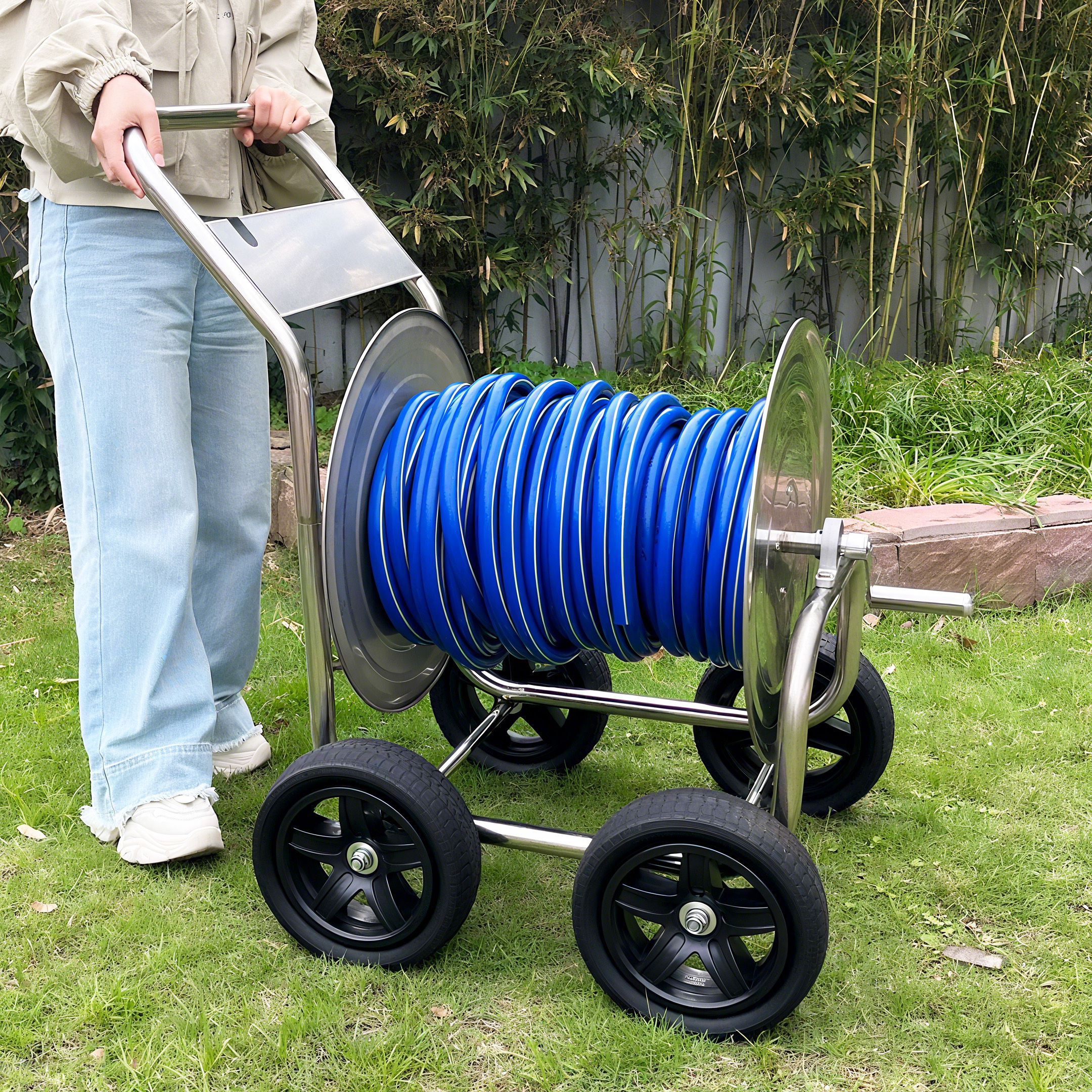 弘晨不锈钢水管收纳车金属绕管架