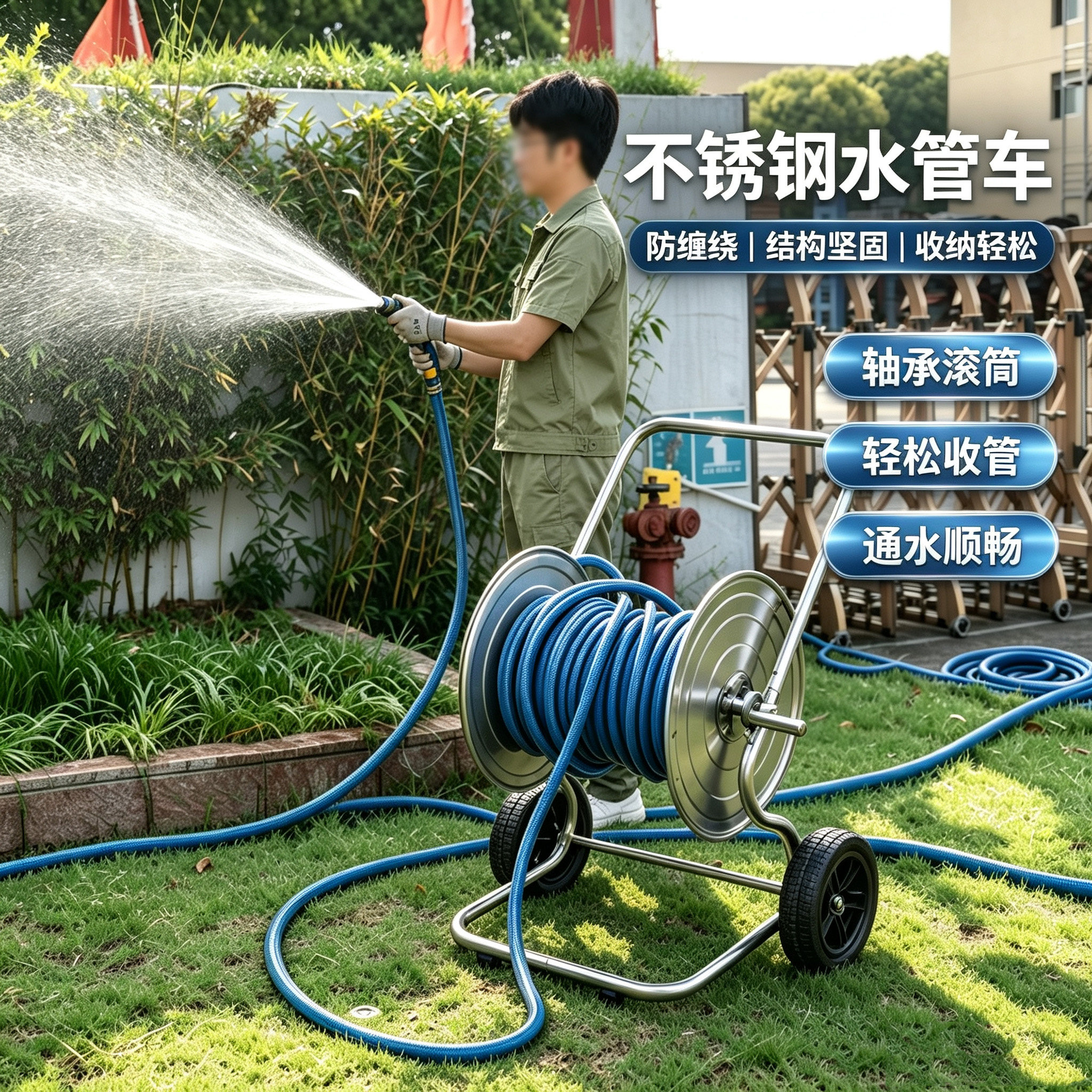 弘晨两轮浇水车不锈钢1寸管卷管
