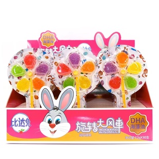 比达兔 小风车糖旋转五彩棒棒糖果创意可爱儿童玩具软糖12克*30支