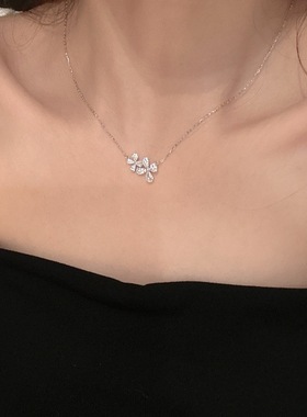 s925纯银幸运草项链女小众设计网