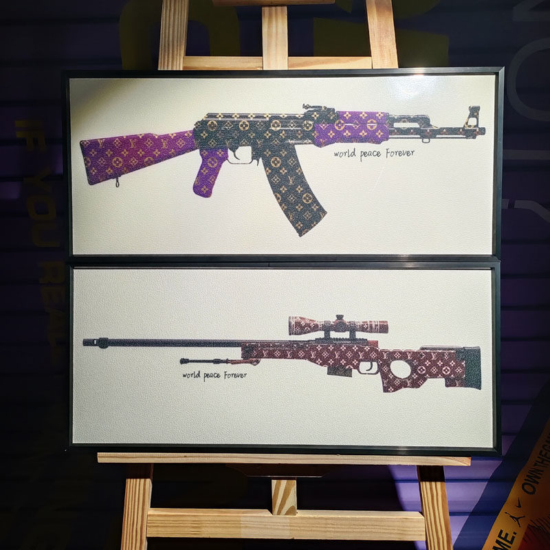 潮流皮革画电竞房游戏皮纹装饰画武器皮肤CSGO经典M4火箭筒摆件男