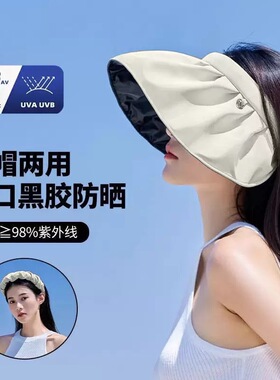 夏季贝壳空顶防晒女大帽檐防紫外线遮阳骑车遮脸户外太阳帽可折叠