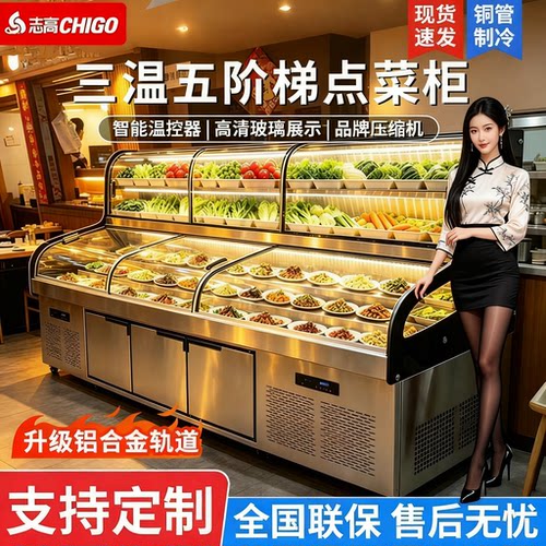 志高三温五六阶梯海鲜冰台展示柜烧烤炸串冷藏冷冻饭店明档点菜柜