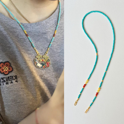 绿松石项链女天然南红蜜蜡串珠双钩毛衣链新中式国风挂链多用挂绳