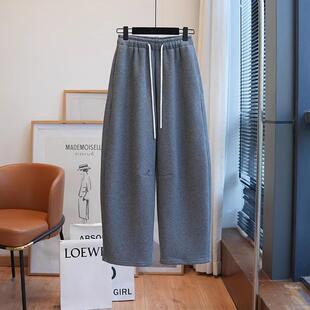 一件保暖复合婴儿绒加厚加绒松紧腰抽绳阔腿香蕉休闲卫裤 女秋冬