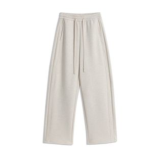 秋冬款篙克重编织扁系带金属坠头加绒加厚保暖休闲窄版弯道长裤女