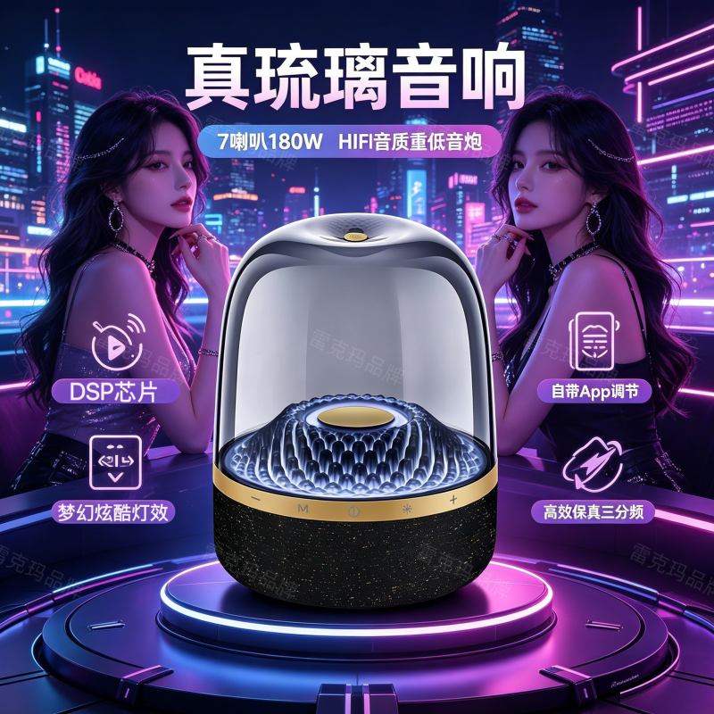 【榜单推荐】雷克玛琉璃音响180W琉璃五代蓝牙音箱家用HIFI重低音
