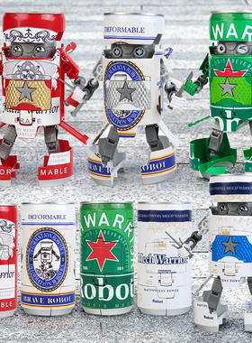 儿童新款网红变形玩具汽水武士金刚机甲战士易拉罐可乐饮料机器人